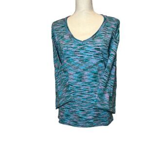Jason Wu V-Neck Sweater  Space Dye Teal Green Pink Size Large‎